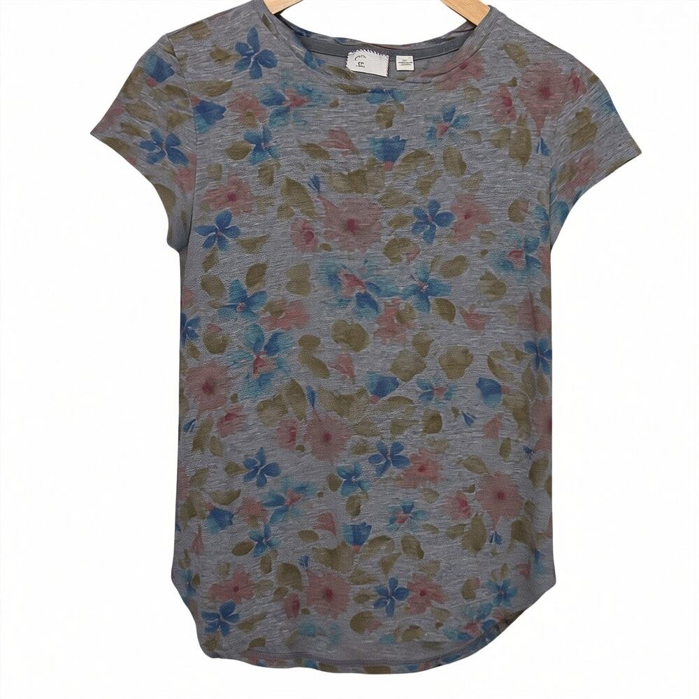 Anthropologie Postmark Watercolor Floral Print Gray Women's Small Baby T-Shirt